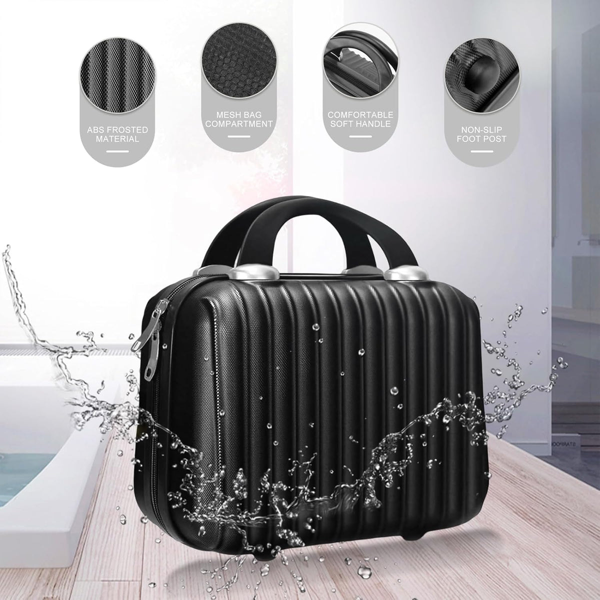 14 Inch Makeup Train Case with Lock Hard Shell Cosmetic Travel Case w Elastic Strap, ABS Portable Toiletry Bag for Toiletries Make up Storage Case Gift for Women Adult