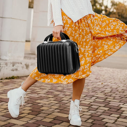 14 Inch Makeup Train Case with Lock Hard Shell Cosmetic Travel Case w Elastic Strap, ABS Portable Toiletry Bag for Toiletries Make up Storage Case Gift for Women Adult