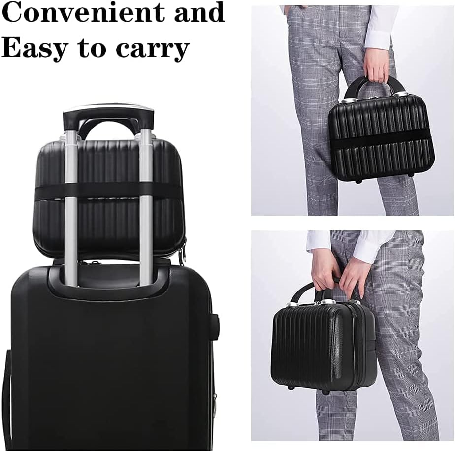 14 Inch Makeup Train Case with Lock Hard Shell Cosmetic Travel Case w Elastic Strap, ABS Portable Toiletry Bag for Toiletries Make up Storage Case Gift for Women Adult