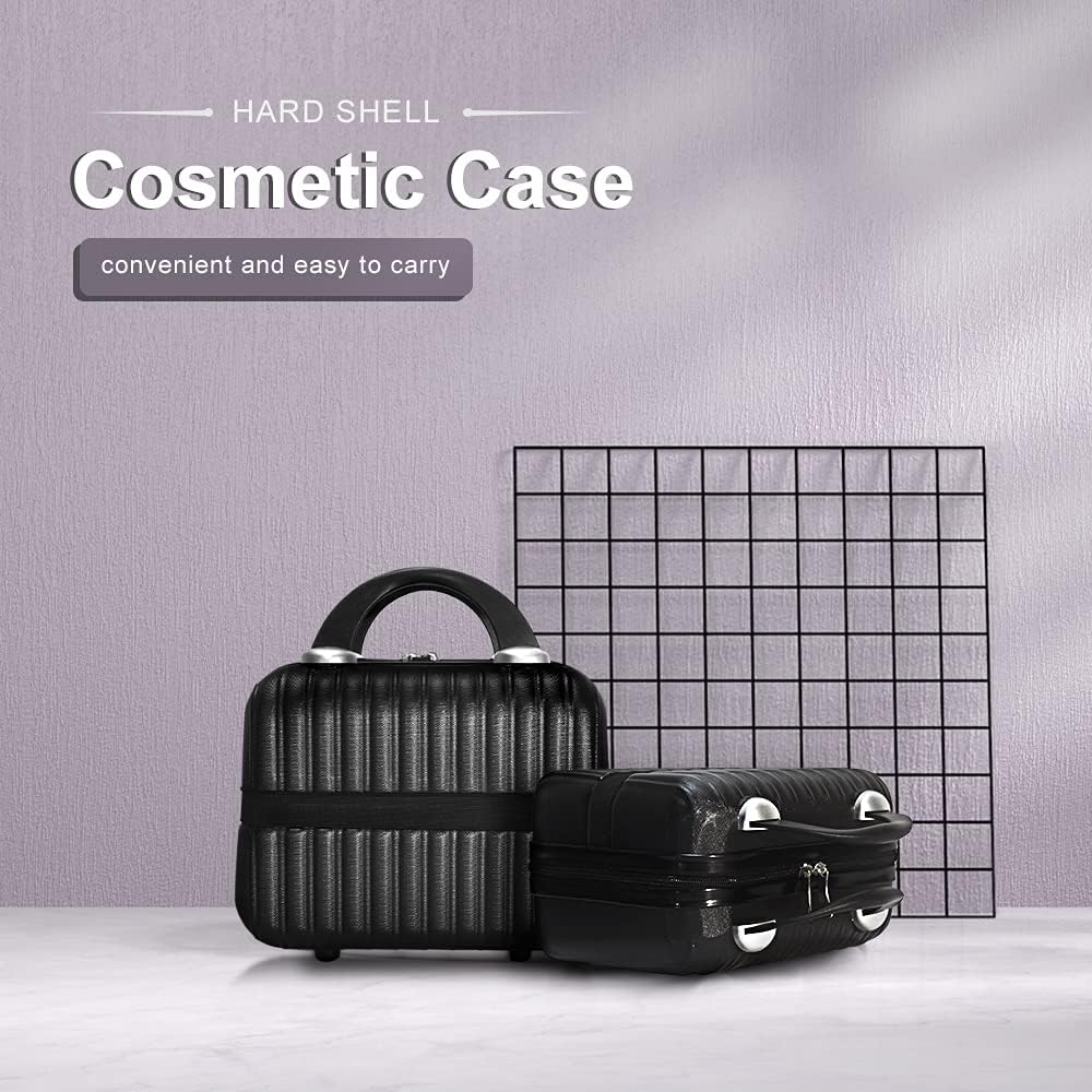 14 Inch Makeup Train Case with Lock Hard Shell Cosmetic Travel Case w Elastic Strap, ABS Portable Toiletry Bag for Toiletries Make up Storage Case Gift for Women Adult