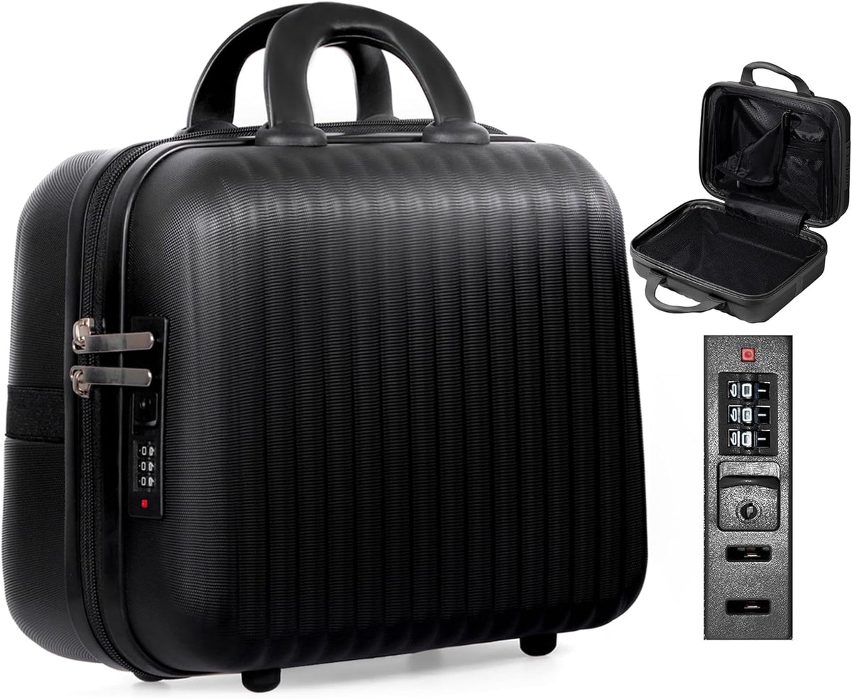 14 Inch Makeup Train Case with Lock Hard Shell Cosmetic Travel Case w Elastic Strap, ABS Portable Toiletry Bag for Toiletries Make up Storage Case Gift for Women Adult