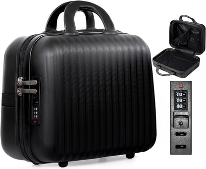 14 Inch Makeup Train Case with Lock Hard Shell Cosmetic Travel Case w Elastic Strap, ABS Portable Toiletry Bag for Toiletries Make up Storage Case Gift for Women Adult
