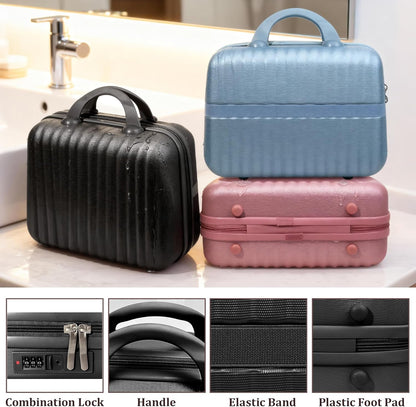 14 Inch Makeup Train Case with Lock Hard Shell Cosmetic Travel Case w Elastic Strap, ABS Portable Toiletry Bag for Toiletries Make up Storage Case Gift for Women Adult