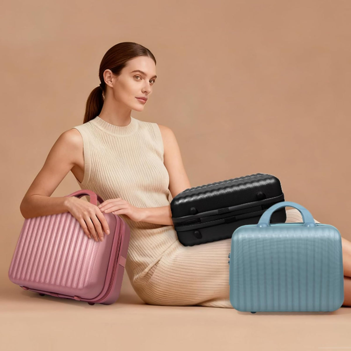 14 Inch Makeup Train Case with Lock Hard Shell Cosmetic Travel Case w Elastic Strap, ABS Portable Toiletry Bag for Toiletries Make up Storage Case Gift for Women Adult