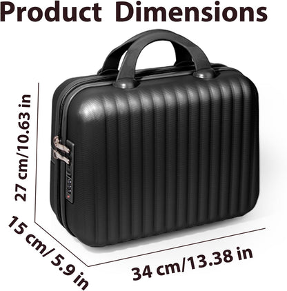 14 Inch Makeup Train Case with Lock Hard Shell Cosmetic Travel Case w Elastic Strap, ABS Portable Toiletry Bag for Toiletries Make up Storage Case Gift for Women Adult