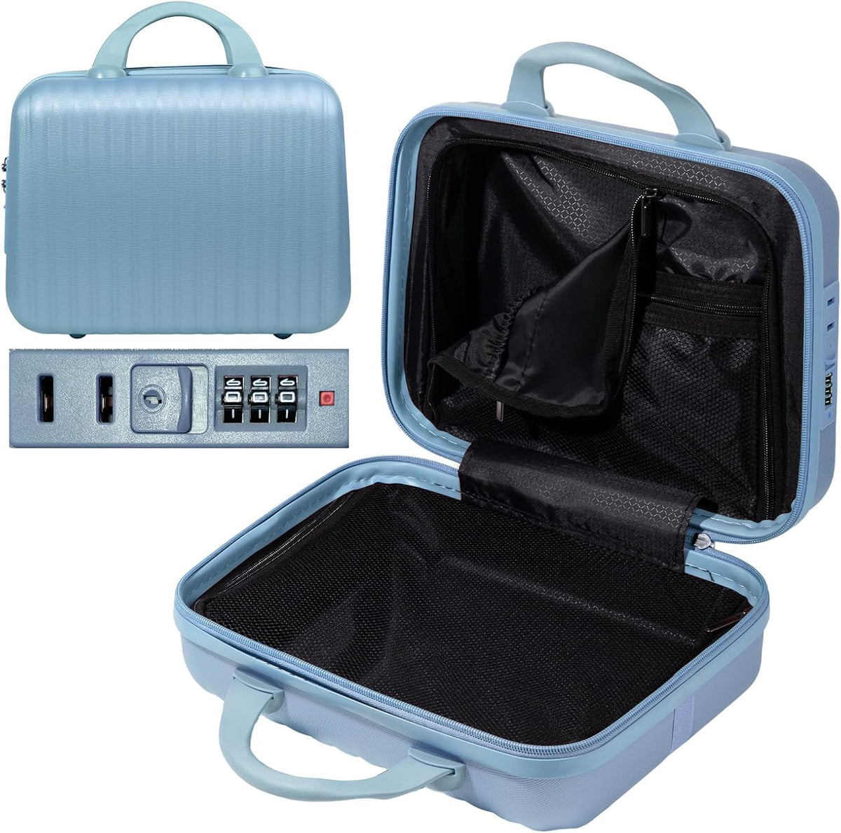 14 Inch Makeup Train Case with Lock Hard Shell Cosmetic Travel Case w Elastic Strap, ABS Portable Toiletry Bag for Toiletries Make up Storage Case Gift for Women Adult