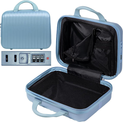 14 Inch Makeup Train Case with Lock Hard Shell Cosmetic Travel Case w Elastic Strap, ABS Portable Toiletry Bag for Toiletries Make up Storage Case Gift for Women Adult