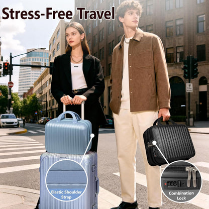 14 Inch Makeup Train Case with Lock Hard Shell Cosmetic Travel Case w Elastic Strap, ABS Portable Toiletry Bag for Toiletries Make up Storage Case Gift for Women Adult