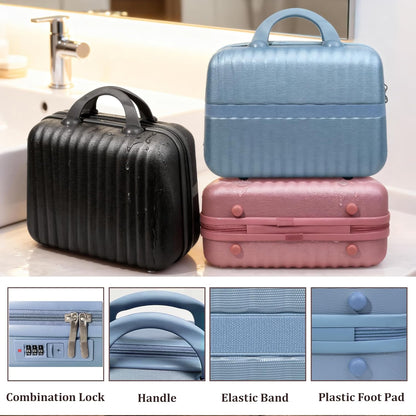 14 Inch Makeup Train Case with Lock Hard Shell Cosmetic Travel Case w Elastic Strap, ABS Portable Toiletry Bag for Toiletries Make up Storage Case Gift for Women Adult