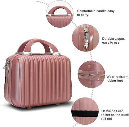 14 Inch Makeup Train Case with Lock Hard Shell Cosmetic Travel Case w Elastic Strap, ABS Portable Toiletry Bag for Toiletries Make up Storage Case Gift for Women Adult