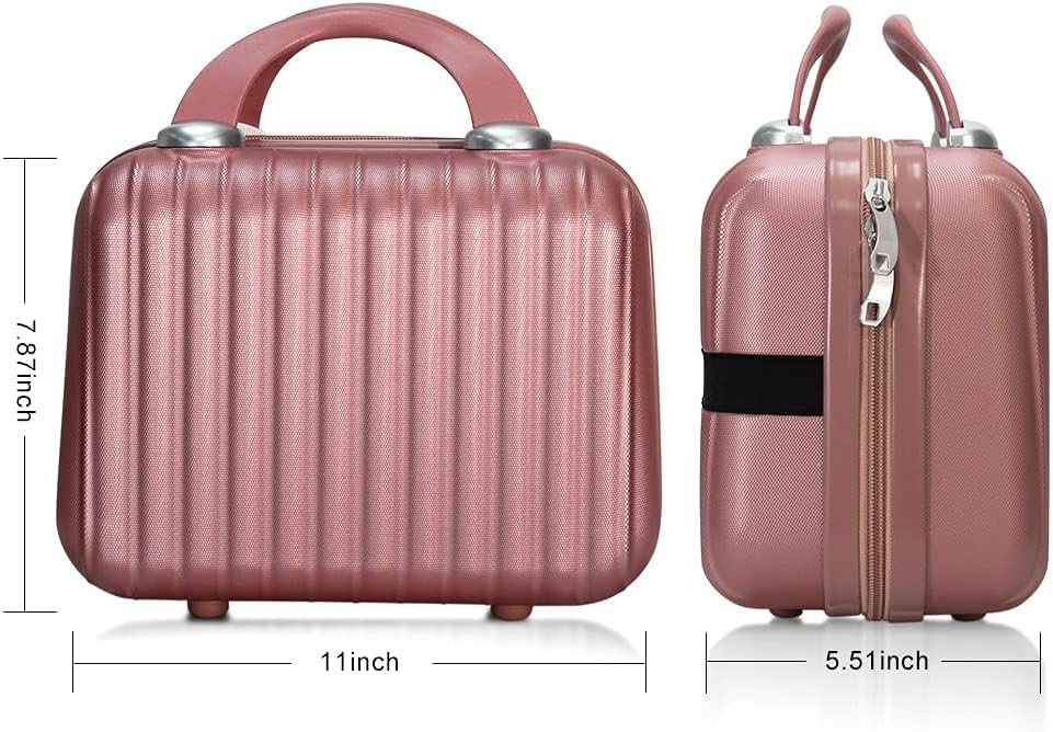14 Inch Makeup Train Case with Lock Hard Shell Cosmetic Travel Case w Elastic Strap, ABS Portable Toiletry Bag for Toiletries Make up Storage Case Gift for Women Adult
