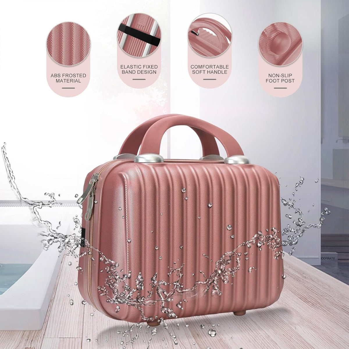 14 Inch Makeup Train Case with Lock Hard Shell Cosmetic Travel Case w Elastic Strap, ABS Portable Toiletry Bag for Toiletries Make up Storage Case Gift for Women Adult