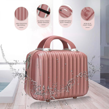 14 Inch Makeup Train Case with Lock Hard Shell Cosmetic Travel Case w Elastic Strap, ABS Portable Toiletry Bag for Toiletries Make up Storage Case Gift for Women Adult
