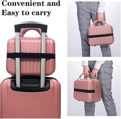 14 Inch Makeup Train Case with Lock Hard Shell Cosmetic Travel Case w Elastic Strap, ABS Portable Toiletry Bag for Toiletries Make up Storage Case Gift for Women Adult