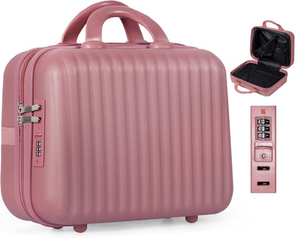 14 Inch Makeup Train Case with Lock Hard Shell Cosmetic Travel Case w Elastic Strap, ABS Portable Toiletry Bag for Toiletries Make up Storage Case Gift for Women Adult