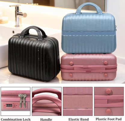 14 Inch Makeup Train Case with Lock Hard Shell Cosmetic Travel Case w Elastic Strap, ABS Portable Toiletry Bag for Toiletries Make up Storage Case Gift for Women Adult