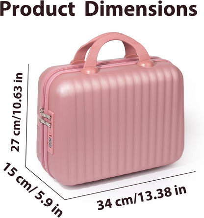 14 Inch Makeup Train Case with Lock Hard Shell Cosmetic Travel Case w Elastic Strap, ABS Portable Toiletry Bag for Toiletries Make up Storage Case Gift for Women Adult
