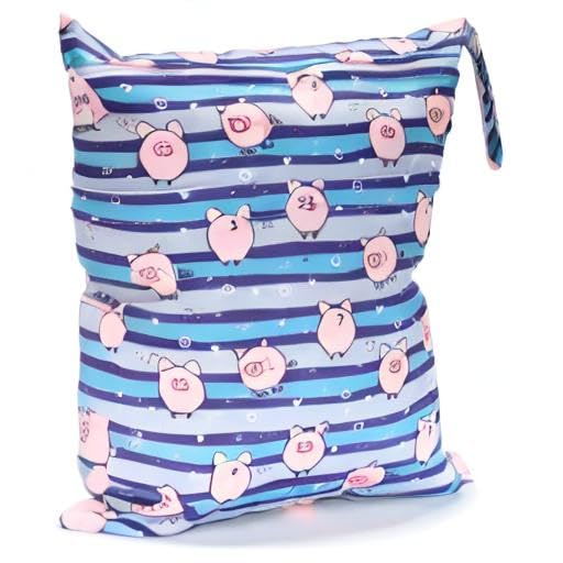 Wet Dry Bag Baby Cloth Diaper Nappy Insert Bag With Two Zippered Pockets Boys (Sharks)