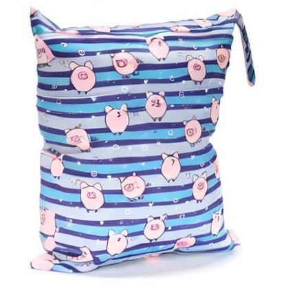 Wet Dry Bag Baby Cloth Diaper Nappy Insert Bag With Two Zippered Pockets Boys (Sharks)