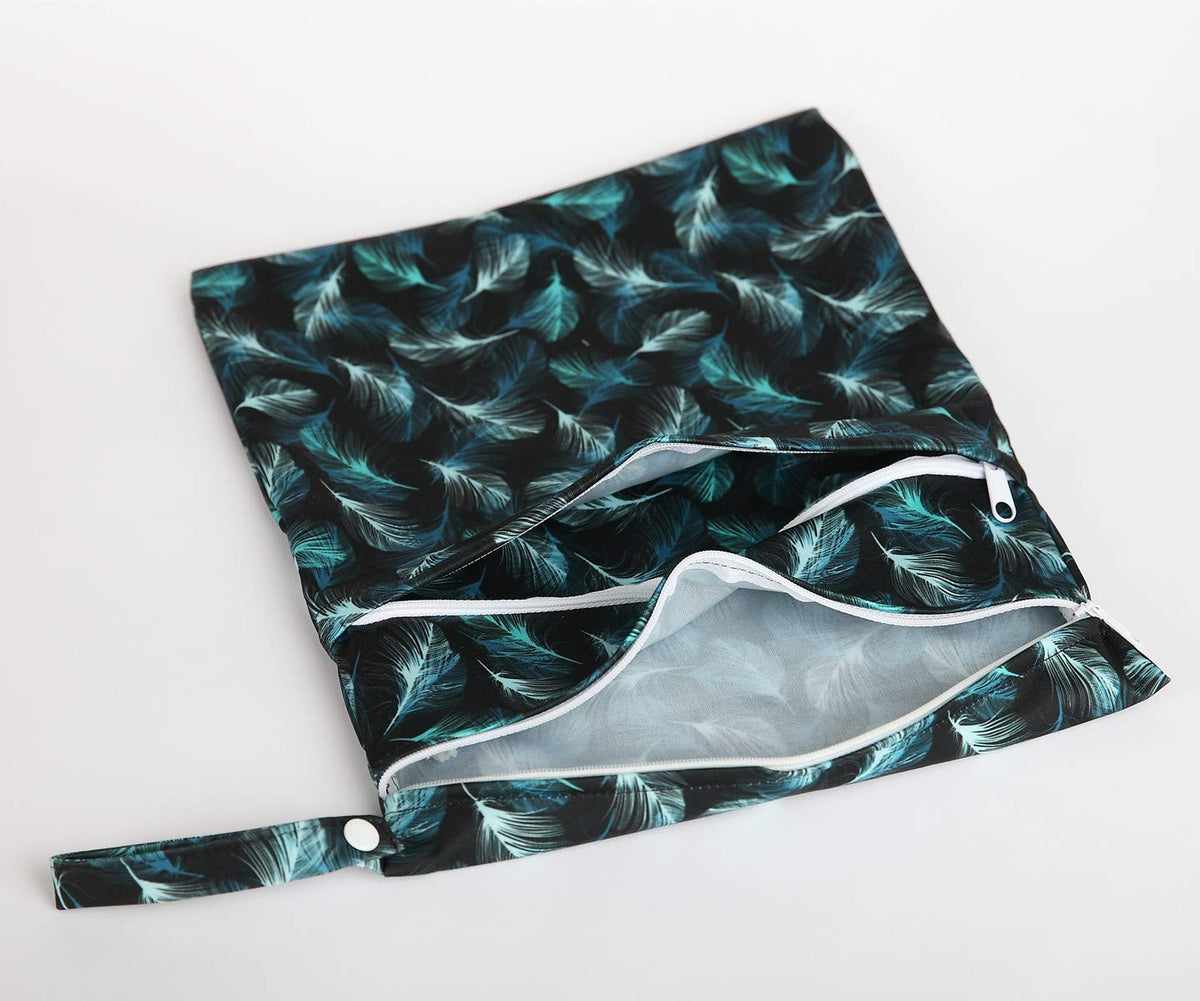 Wet Dry Bag Baby Cloth Diaper Nappy Insert Bag With Two Zippered Pockets Boys (Sharks)