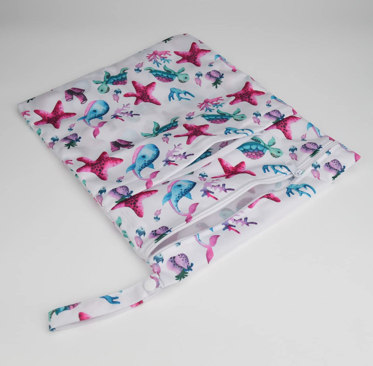 Wet Dry Bag Baby Cloth Diaper Nappy Insert Bag With Two Zippered Pockets Boys (Sharks)