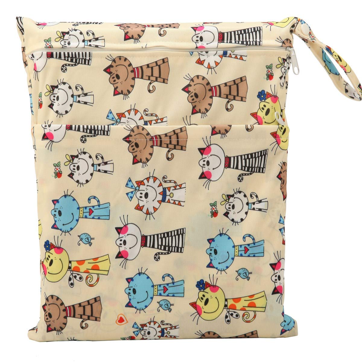 Wet Dry Bag Baby Cloth Diaper Nappy Insert Bag With Two Zippered Pockets Boys (Sharks)