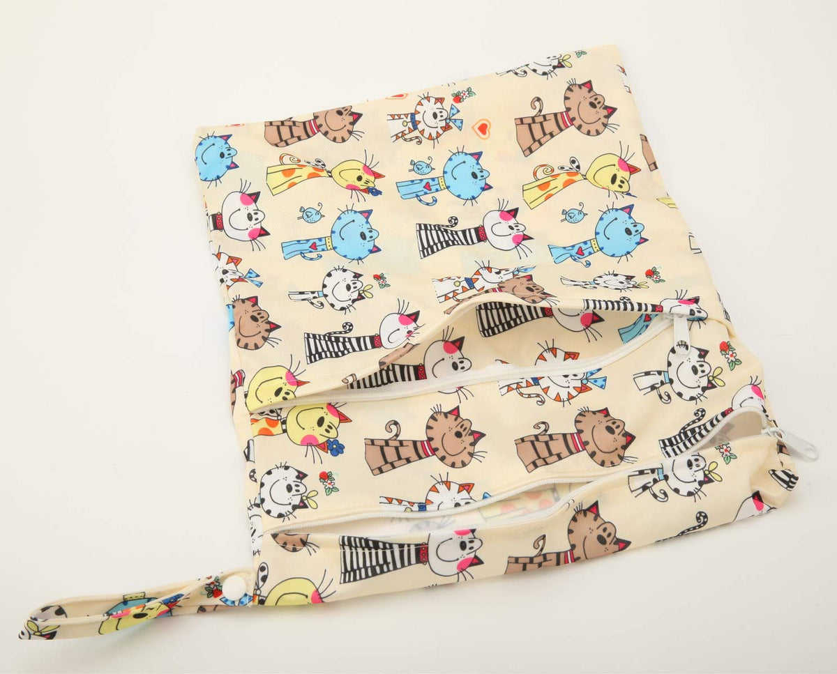 Wet Dry Bag Baby Cloth Diaper Nappy Insert Bag With Two Zippered Pockets Boys (Sharks)
