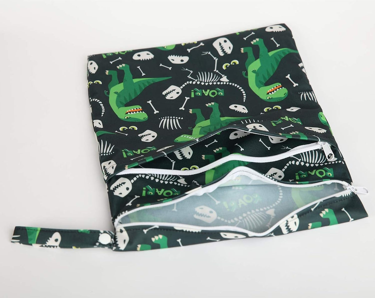 Wet Dry Bag Baby Cloth Diaper Nappy Insert Bag With Two Zippered Pockets Boys (Sharks)