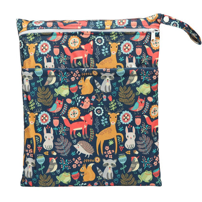 Wet Dry Bag Baby Cloth Diaper Nappy Insert Bag With Two Zippered Pockets Boys (Sharks)