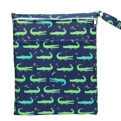 Wet Dry Bag Baby Cloth Diaper Nappy Insert Bag With Two Zippered Pockets Boys (Sharks)