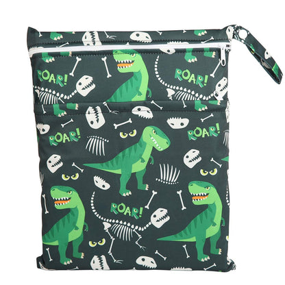 Wet Dry Bag Baby Cloth Diaper Nappy Insert Bag With Two Zippered Pockets Boys (Sharks)