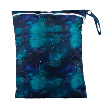 Wet Dry Bag Baby Cloth Diaper Nappy Insert Bag With Two Zippered Pockets Boys (Sharks)