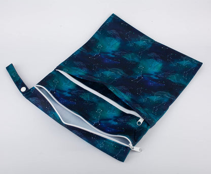 Wet Dry Bag Baby Cloth Diaper Nappy Insert Bag With Two Zippered Pockets Boys (Sharks)