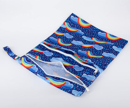 Wet Dry Bag Baby Cloth Diaper Nappy Insert Bag With Two Zippered Pockets Boys (Sharks)