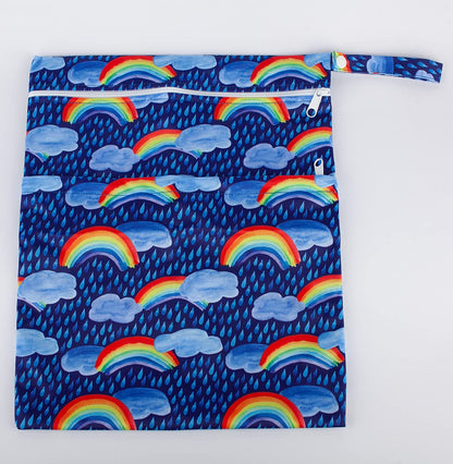 Wet Dry Bag Baby Cloth Diaper Nappy Insert Bag With Two Zippered Pockets Boys (Sharks)