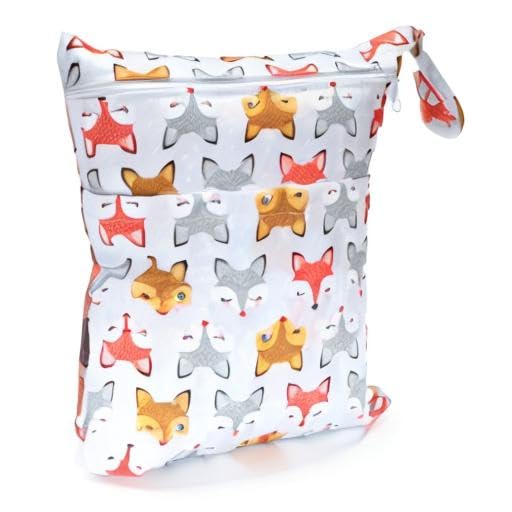 Wet Dry Bag Baby Cloth Diaper Nappy Insert Bag With Two Zippered Pockets Boys (Sharks)