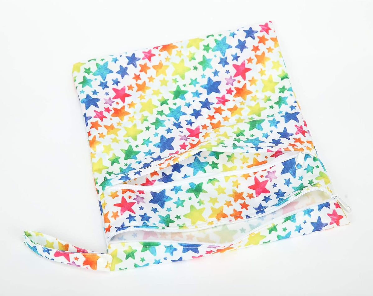 Wet Dry Bag Baby Cloth Diaper Nappy Insert Bag With Two Zippered Pockets Boys (Sharks)