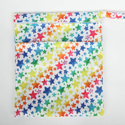 Wet Dry Bag Baby Cloth Diaper Nappy Insert Bag With Two Zippered Pockets Boys (Sharks)