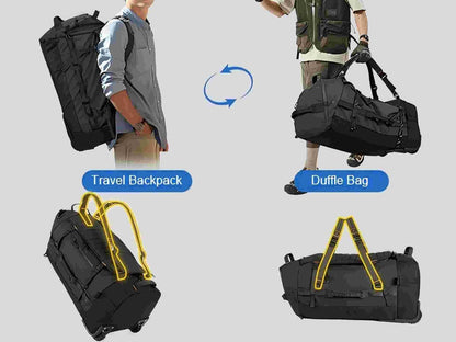 29" 86L Foldable Wheeled Duffle Bag, Waterproof Travel Rolling Backpack with Quilted Bottom, Navy