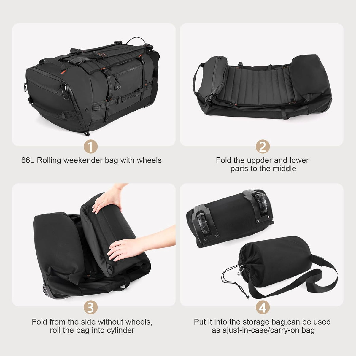 29" 86L Foldable Wheeled Duffle Bag, Waterproof Travel Rolling Backpack with Quilted Bottom, Navy