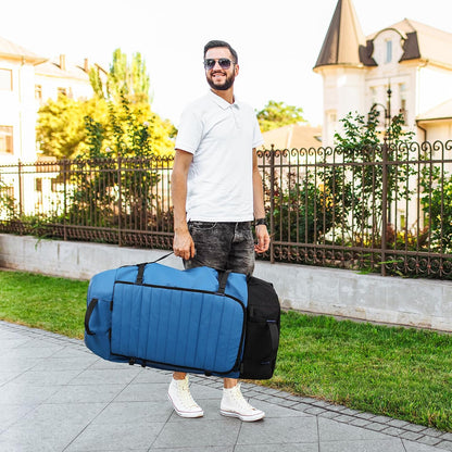 29" 86L Foldable Wheeled Duffle Bag, Waterproof Travel Rolling Backpack with Quilted Bottom, Navy
