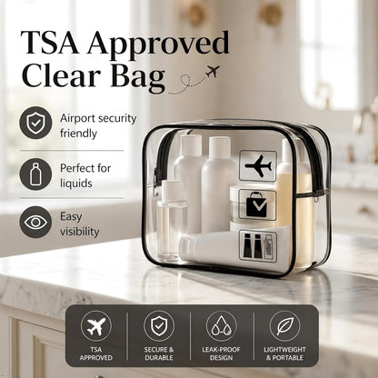 Travel Toiletry Bag Set for Women, 3-Piece Makeup Organizer with TSA Approved Clear Bag & Brush Pouch, Waterproof Cosmetic Bags for Carry On (Pink)