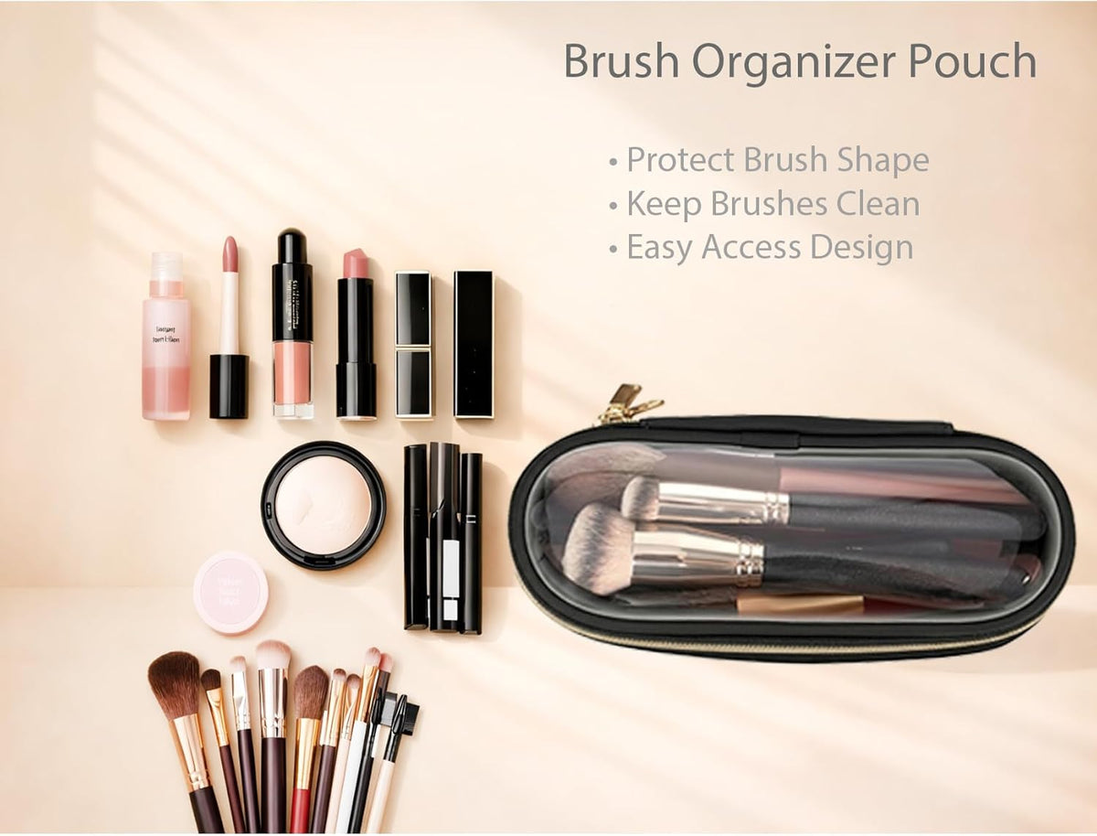 Travel Toiletry Bag Set for Women, 3-Piece Makeup Organizer with TSA Approved Clear Bag & Brush Pouch, Waterproof Cosmetic Bags for Carry On (Pink)