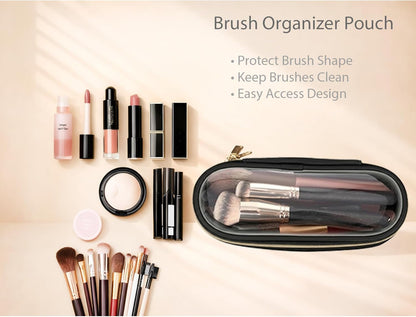 Travel Toiletry Bag Set for Women, 3-Piece Makeup Organizer with TSA Approved Clear Bag & Brush Pouch, Waterproof Cosmetic Bags for Carry On (Pink)