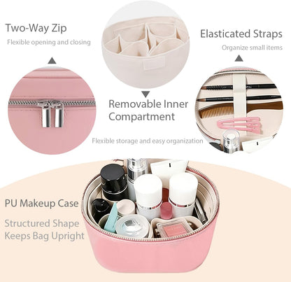 Travel Toiletry Bag Set for Women, 3-Piece Makeup Organizer with TSA Approved Clear Bag & Brush Pouch, Waterproof Cosmetic Bags for Carry On (Pink)
