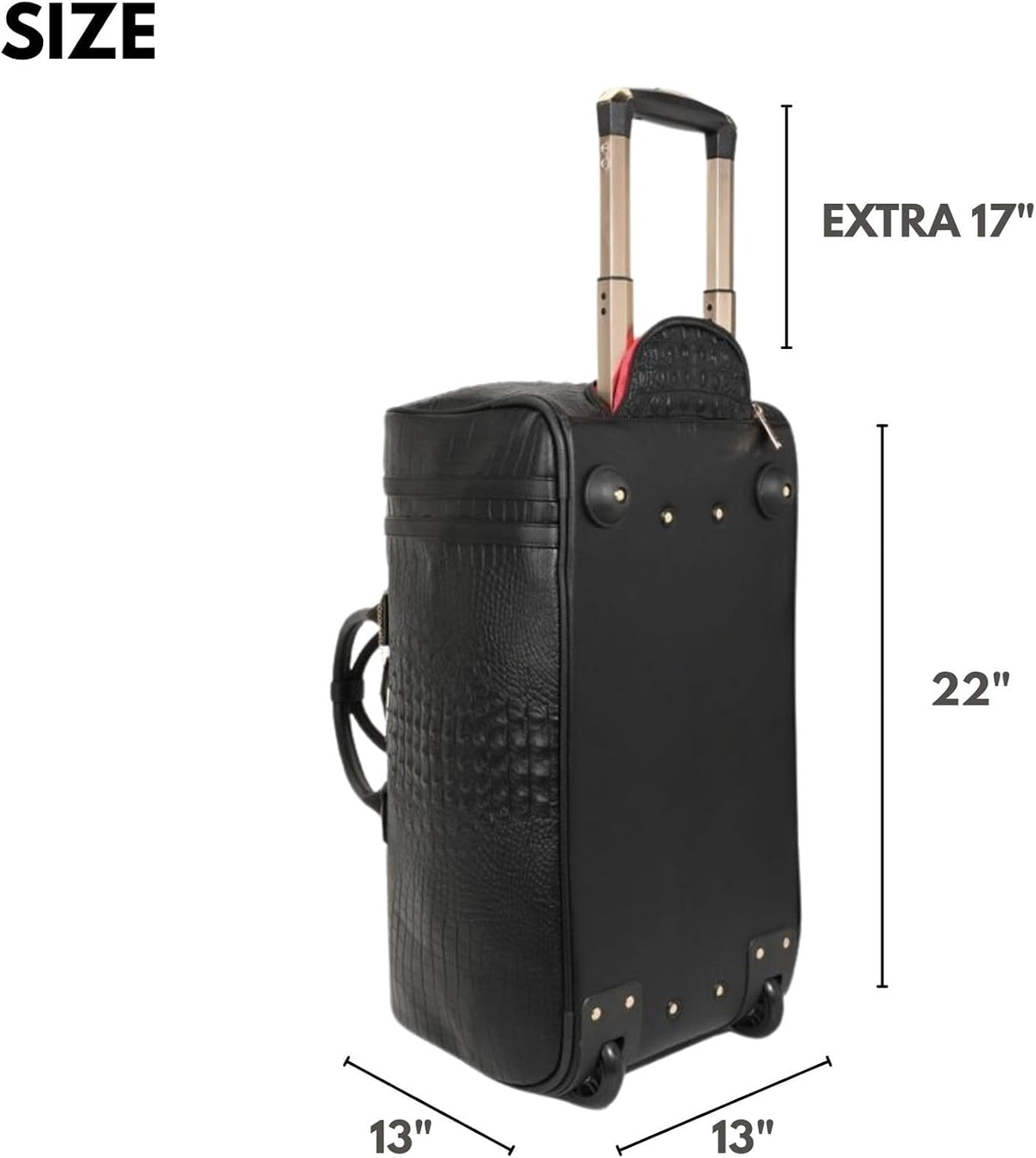 Apollo 2 Large Rolling Duffle Bag with Wheels, Carry-On Roll Duffel for Travel, Gym, Sports, Daily, Weekend & All-Purpose Use for Men & Women (Crocodile Skin, Black)
