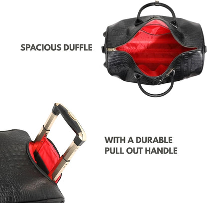 Apollo 2 Large Rolling Duffle Bag with Wheels, Carry-On Roll Duffel for Travel, Gym, Sports, Daily, Weekend & All-Purpose Use for Men & Women (Crocodile Skin, Black)