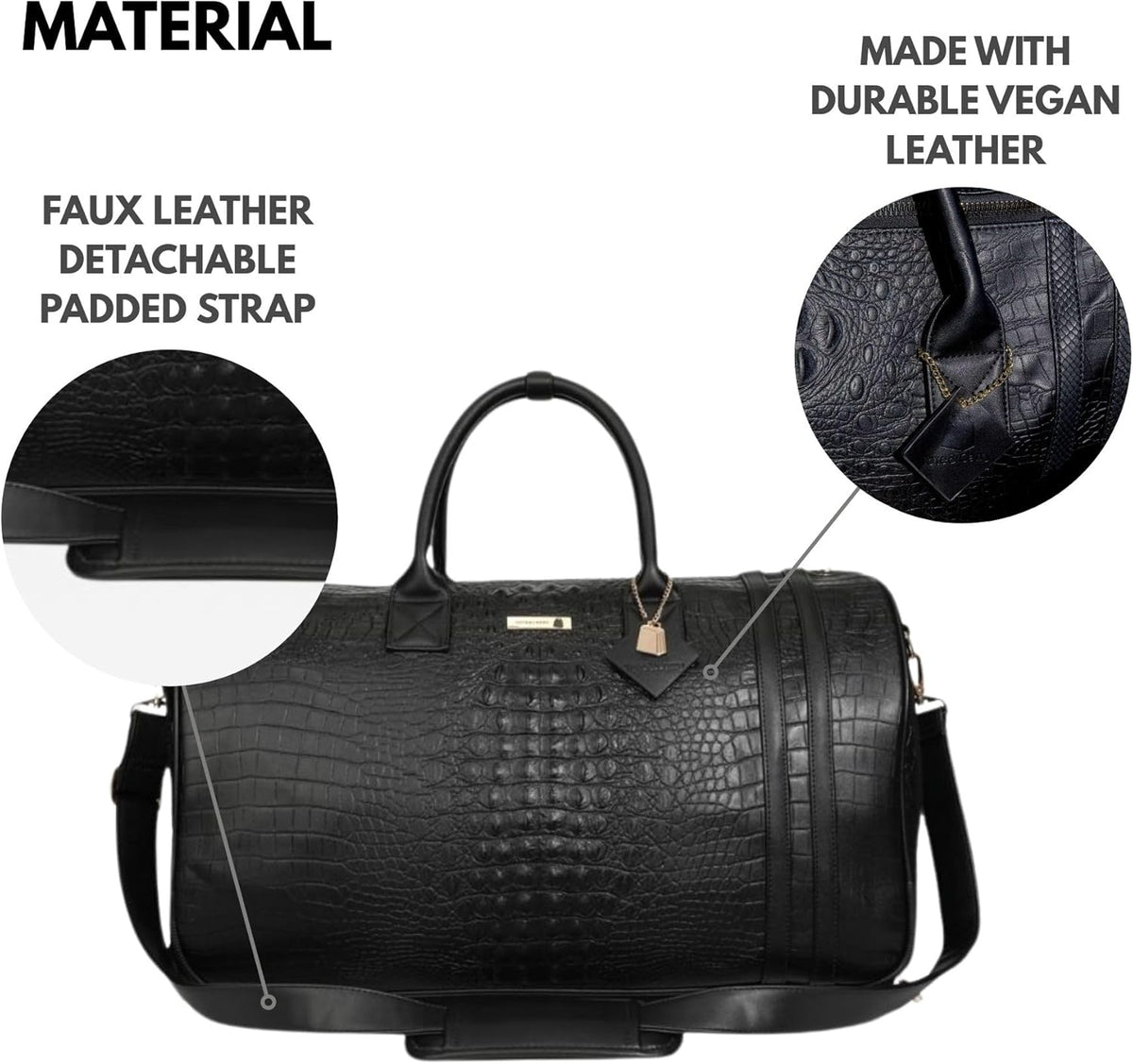 Apollo 2 Large Rolling Duffle Bag with Wheels, Carry-On Roll Duffel for Travel, Gym, Sports, Daily, Weekend & All-Purpose Use for Men & Women (Crocodile Skin, Black)