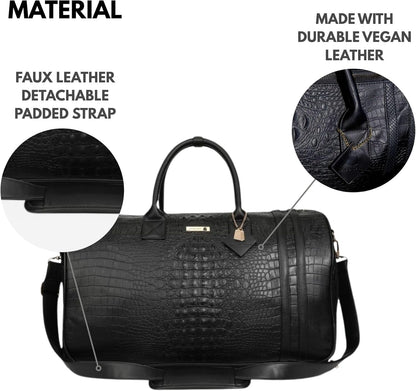 Apollo 2 Large Rolling Duffle Bag with Wheels, Carry-On Roll Duffel for Travel, Gym, Sports, Daily, Weekend & All-Purpose Use for Men & Women (Crocodile Skin, Black)