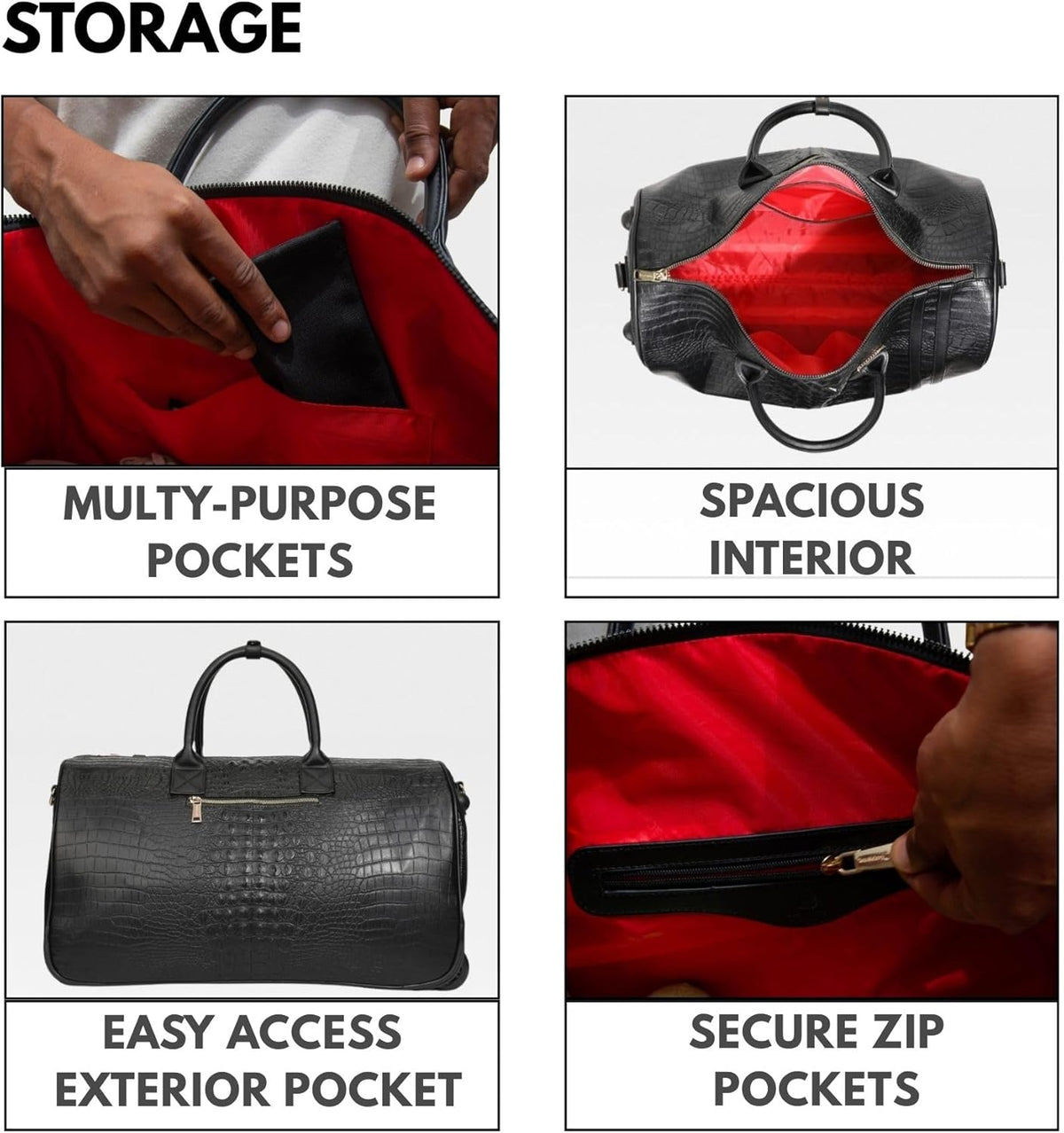 Apollo 2 Large Rolling Duffle Bag with Wheels, Carry-On Roll Duffel for Travel, Gym, Sports, Daily, Weekend & All-Purpose Use for Men & Women (Crocodile Skin, Black)